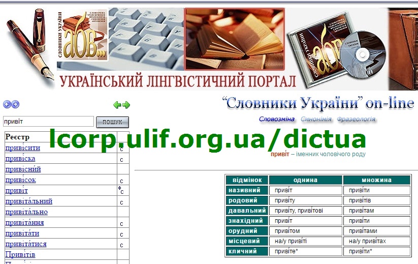 Online conjugador de palabras ucranianas
